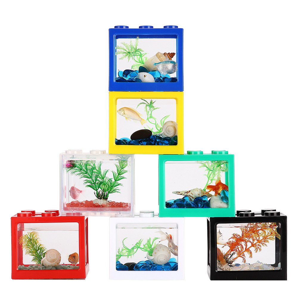 Acrylic Mini Fish Desktop Mini Aquarium Bowl for Goldfish Aquarium Starter Kits with USB LED Light Small Betta Fish Tank