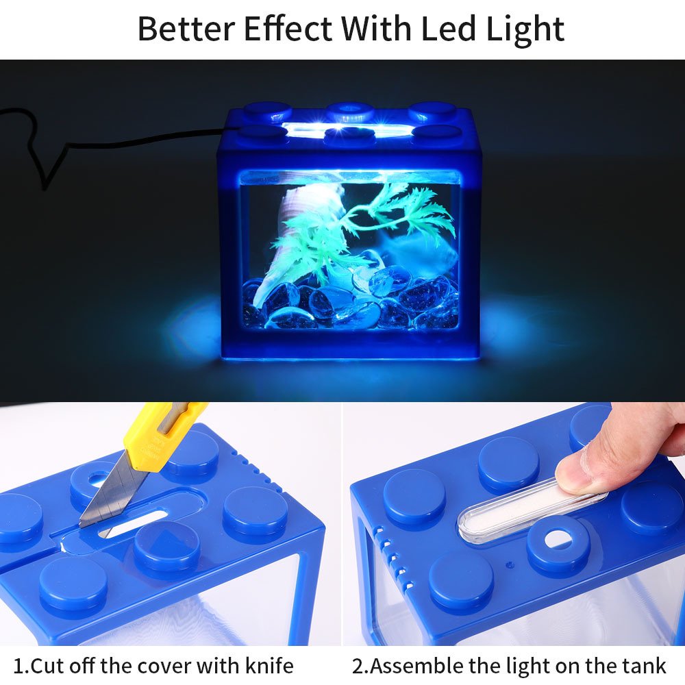 Acrylic Mini Fish Desktop Mini Aquarium Bowl for Goldfish Aquarium Starter Kits with USB LED Light Small Betta Fish Tank