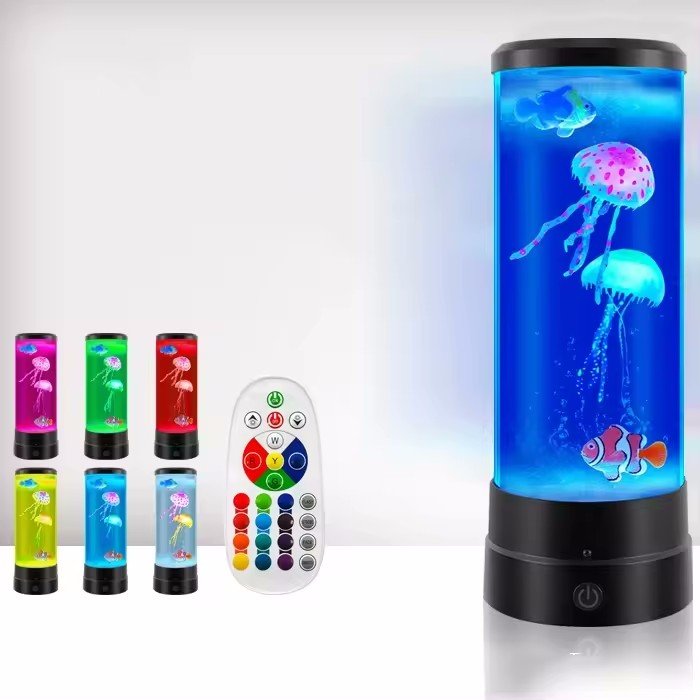 Hot Sale Night Light Jellyfish Lamp Round Relaxing Mood Light LED Jellyfish Aquarium Lava Lamp with Remote Control