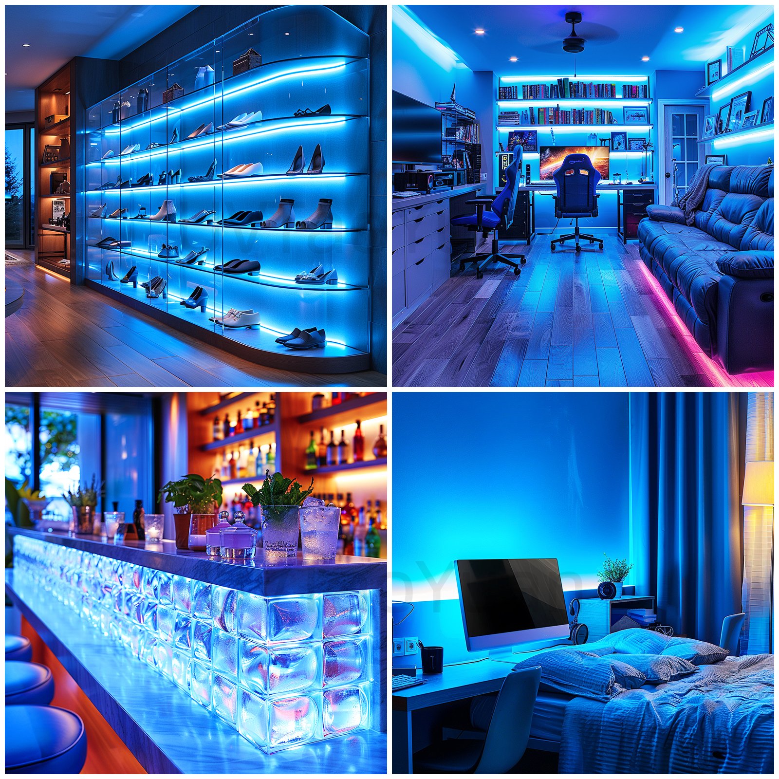 Ice Blue LED Strip Light 320 LEDs High Brightness Indoor Use Flexible LED Tape Lights for DIY Display Cabinet Backlight