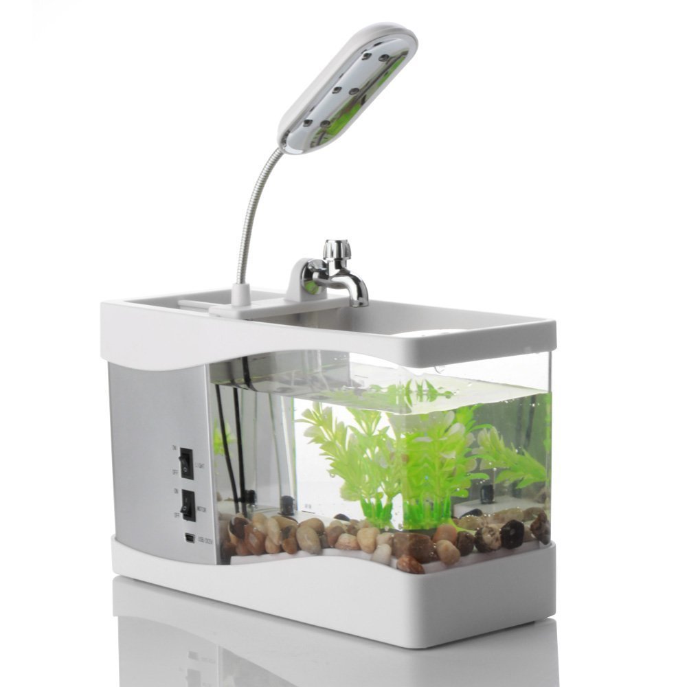 Acrylic Desktop Aquarium Mini Fish Tank With Running Water Lcd Time Clock Alarm Colorful Led Lamp Light Calendar Holds For Home