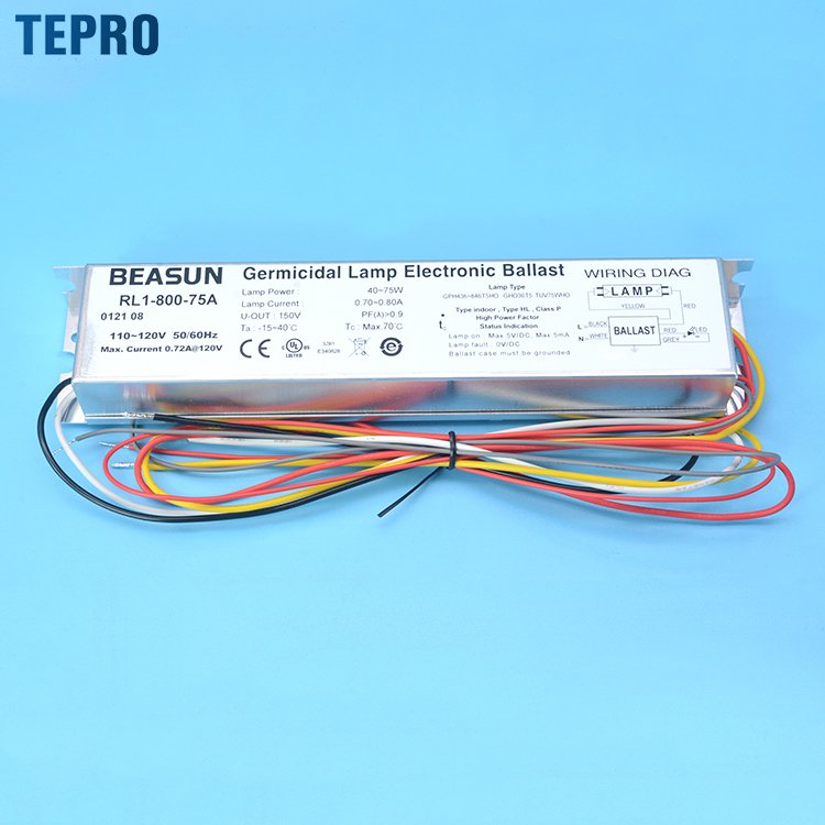RL1-800-75A Quartz Glass 254nm Uv Sterilizer Disinfecting Lamp Preheat Start uvc ultraviolet germicidal lamp electronic ballasts