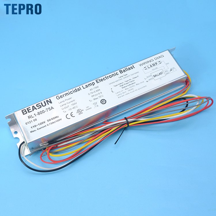 RL1-800-75A Quartz Glass 254nm Uv Sterilizer Disinfecting Lamp Preheat Start uvc ultraviolet germicidal lamp electronic ballasts