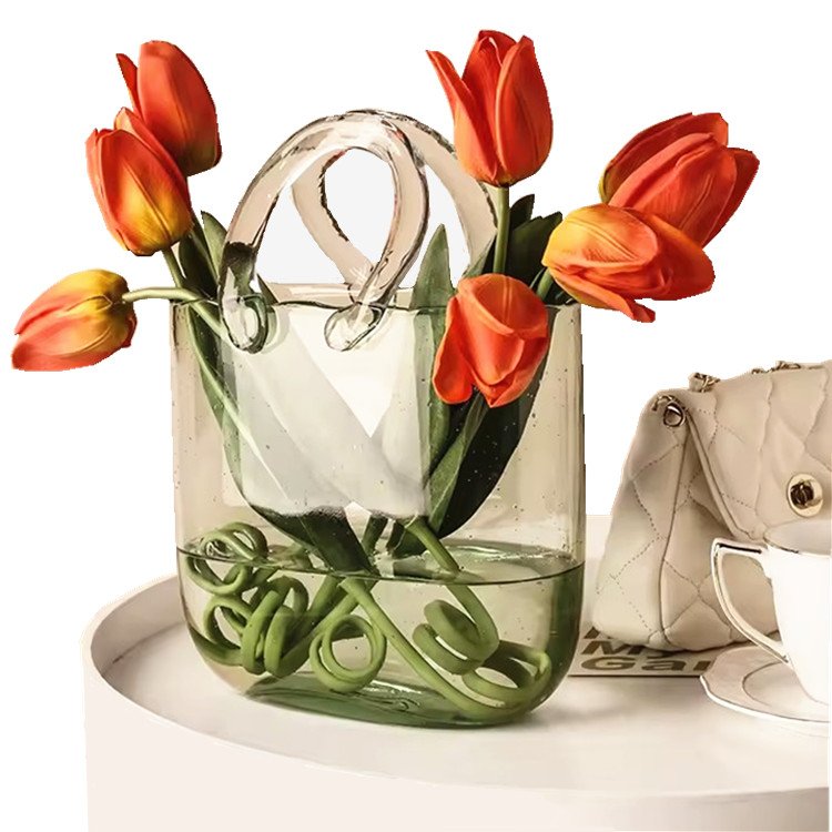Home Decoration Transparent Hydroponic Flower Arrangement Bag Hand Basket Glass Vase Crystal Creative Vase