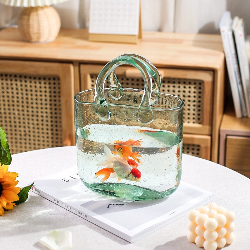 Home Decoration Transparent Hydroponic Flower Arrangement Bag Hand Basket Glass Vase Crystal Creative Vase