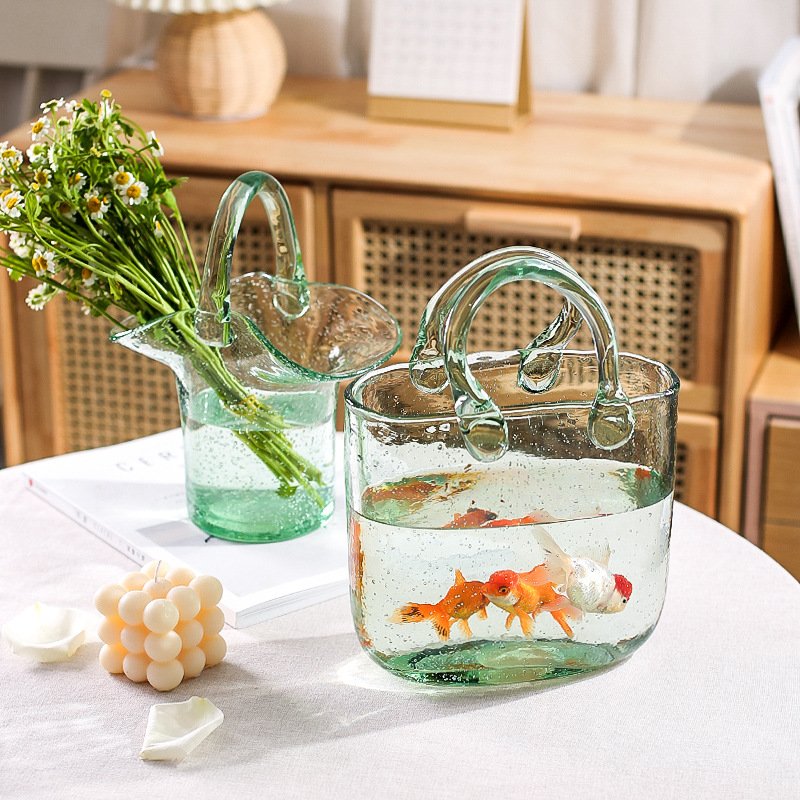 Home Decoration Transparent Hydroponic Flower Arrangement Bag Hand Basket Glass Vase Crystal Creative Vase