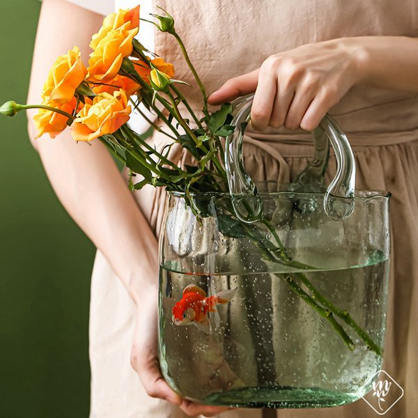 Home Decoration Transparent Hydroponic Flower Arrangement Bag Hand Basket Glass Vase Crystal Creative Vase