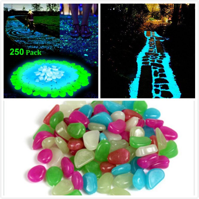 custom 300pcs high bright glow in the dark luminous resin stone rock cobbles pebbles for home garden walkway fish tank aquarium