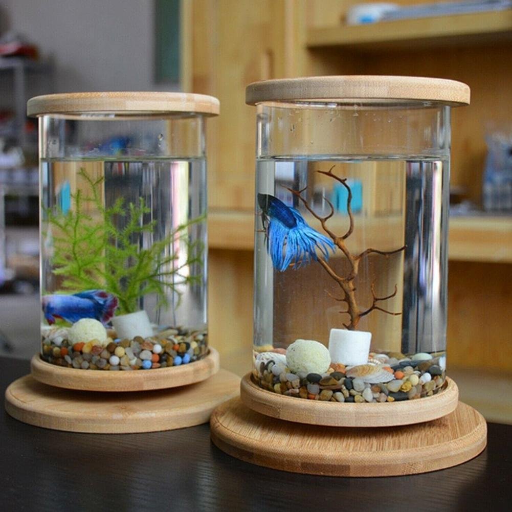 Ecological Base Decoration Aquarium Accessories Home Mini Fish Bowl Rotate With Colored Light