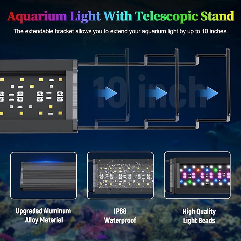 Auto On/Off fish tank light 24/7 Mode Full Spectrum Fish Tank Light with Timer, 8 Color LED full spectrum aquarium light