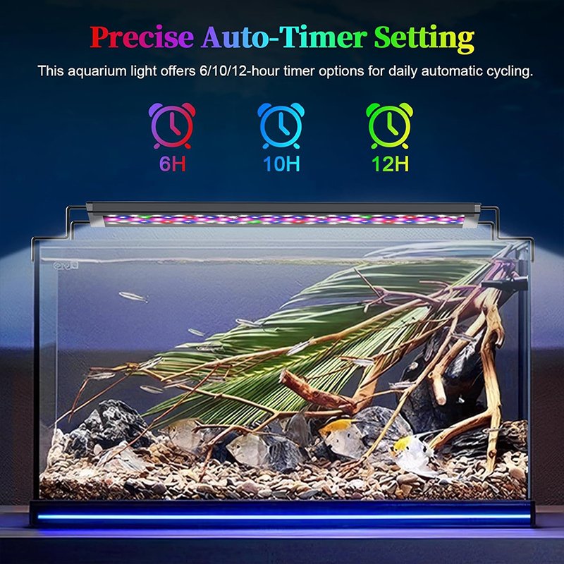 Auto On/Off fish tank light 24/7 Mode Full Spectrum Fish Tank Light with Timer, 8 Color LED full spectrum aquarium light
