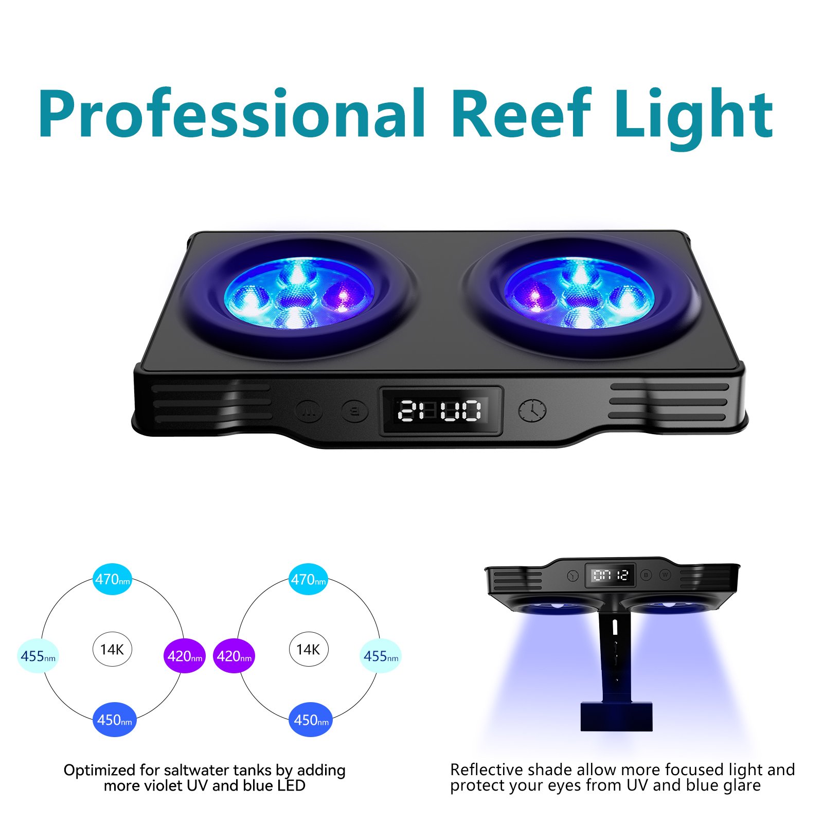 Modern Design Aluminum CTLite Dimmer IP65 Full Spectrum 35W Reef Aquarium Light for Saltwater Tank Low Noise Violet UV Blue