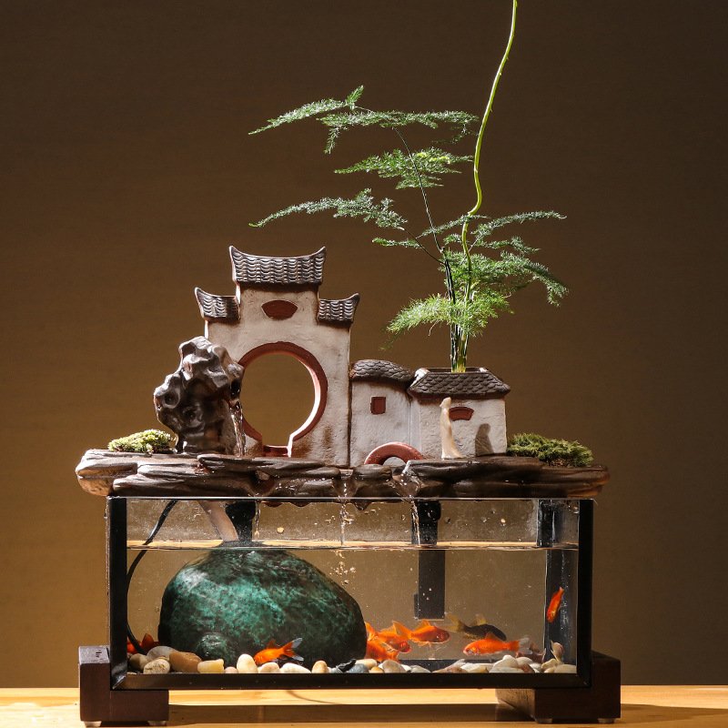 indoor office desktop ornament water fountain with smoke creative home decor waterfall fountain with incense burner and light