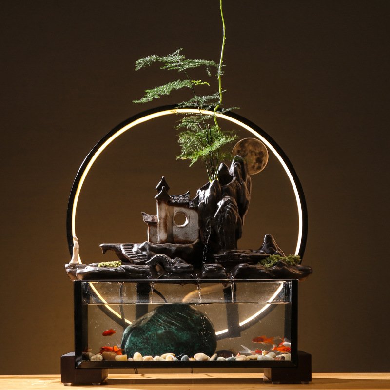 indoor office desktop ornament water fountain with smoke creative home decor waterfall fountain with incense burner and light