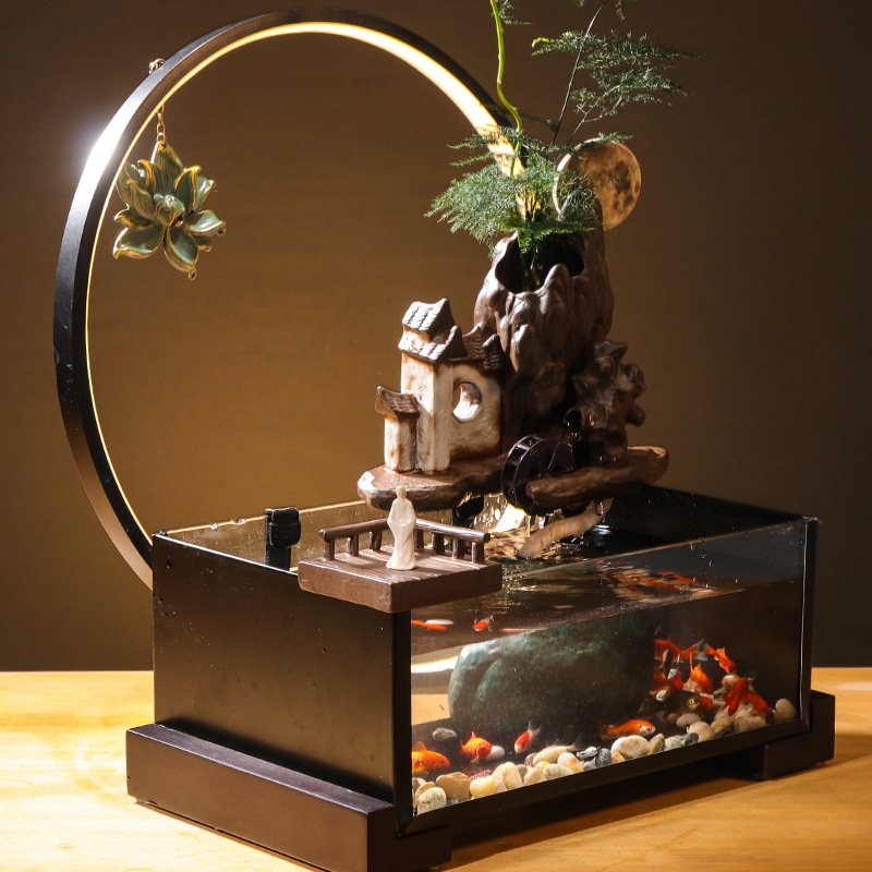 indoor office desktop ornament water fountain with smoke creative home decor waterfall fountain with incense burner and light