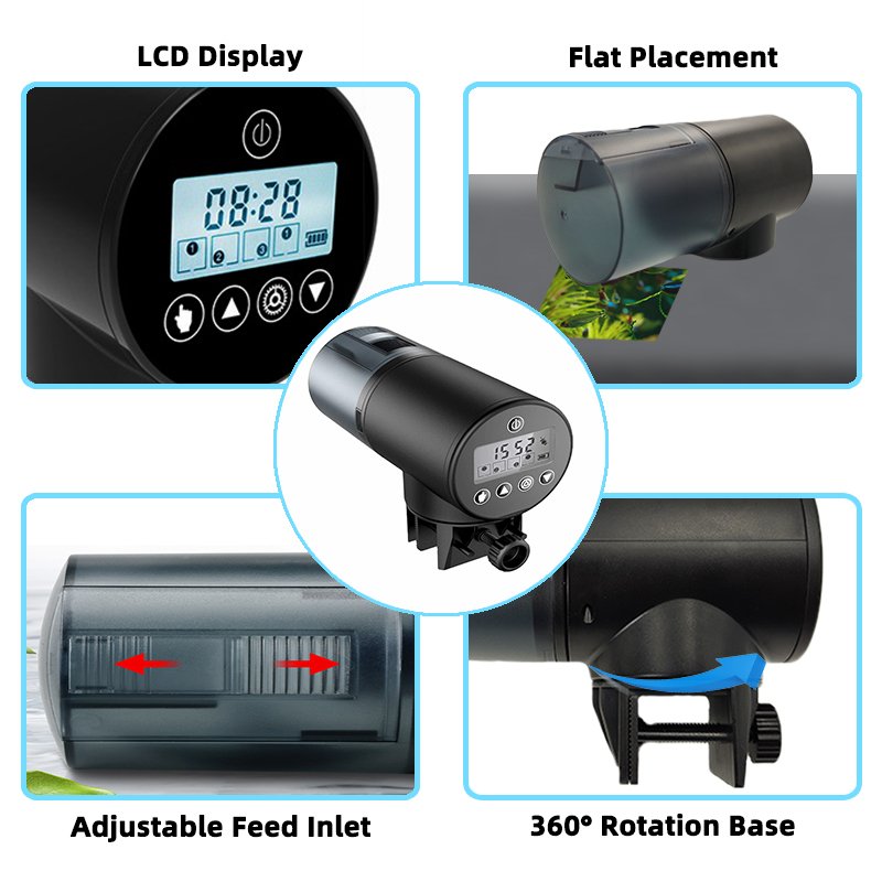 Customized Factory Direct Automatic Fish Feeder 200ml Capacity Timer Plastic Smart Fish Turtle Food Feeder for Aquarium