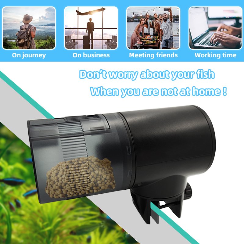 Customized Factory Direct Automatic Fish Feeder 200ml Capacity Timer Plastic Smart Fish Turtle Food Feeder for Aquarium