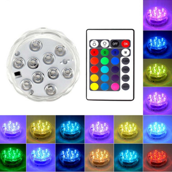 10 LED RGB Pool Light Colorful Wedding Home Decoration led base Underwater Aquarium Submersible Lamp remote fish pool led light