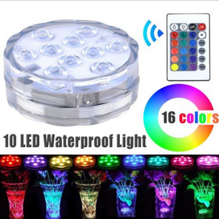 10 LED RGB Pool Light Colorful Wedding Home Decoration led base Underwater Aquarium Submersible Lamp remote fish pool led light