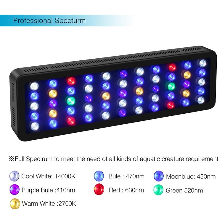 165w real power wireless control with 7-colors Multi spectrum aquarium light for reef aquariums