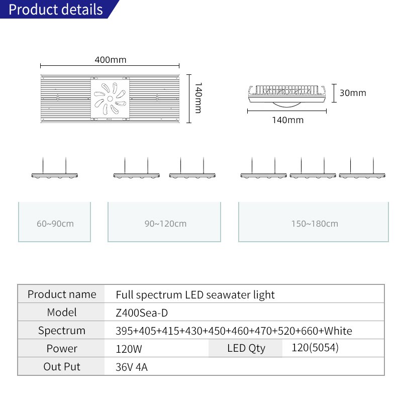 Hot Sale Z400SEA APP Wifi Intelligent control led aquarium light with storm simulation led aquarium light for coral reef bar