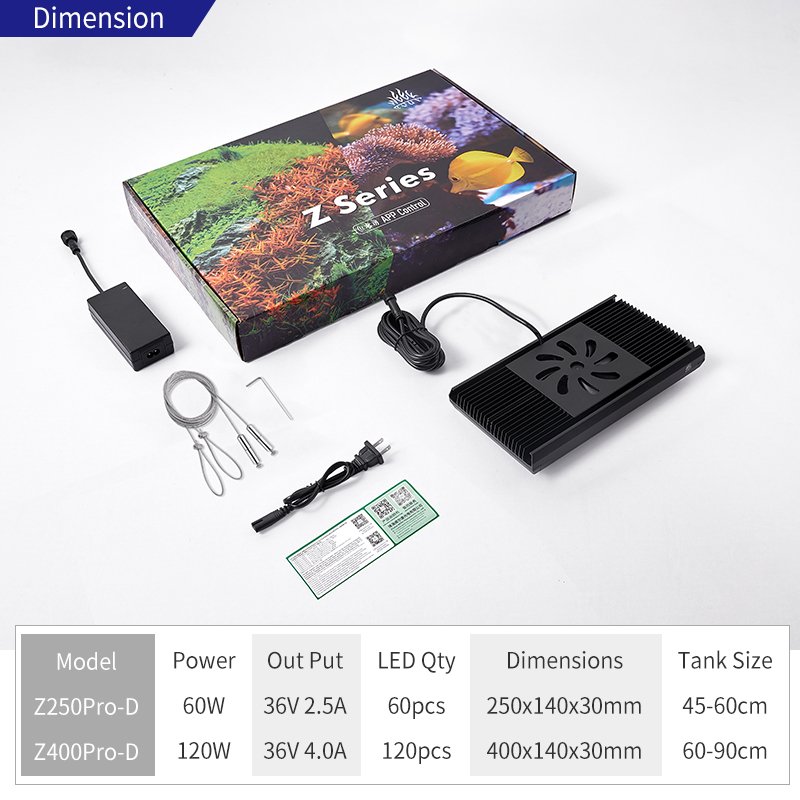 Hot Sale Z400SEA APP Wifi Intelligent control led aquarium light with storm simulation led aquarium light for coral reef bar