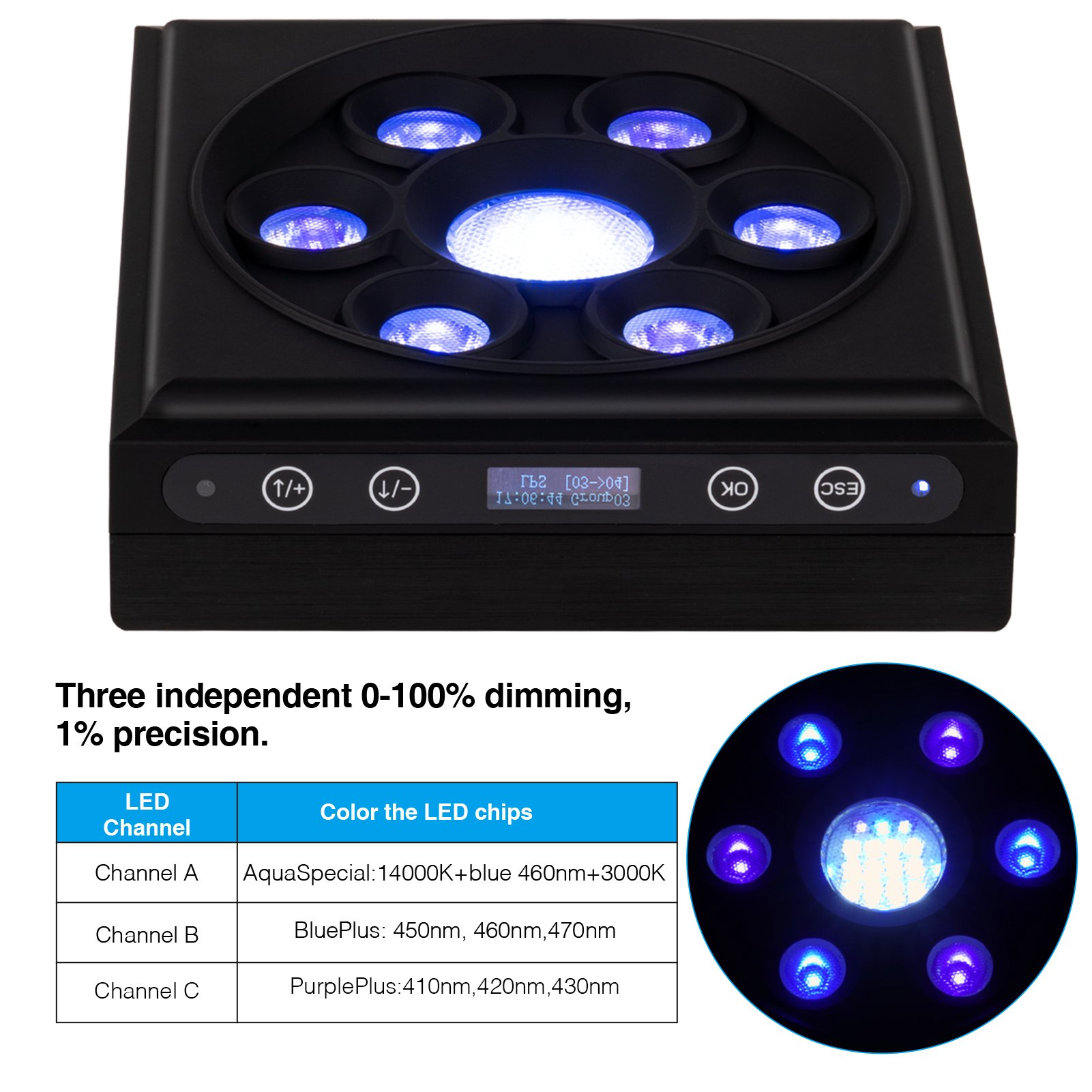 60w Seperately Programmable Heat Dissipation Well CTLite LED Aquarium Light for Marine Fish and Coral Reef