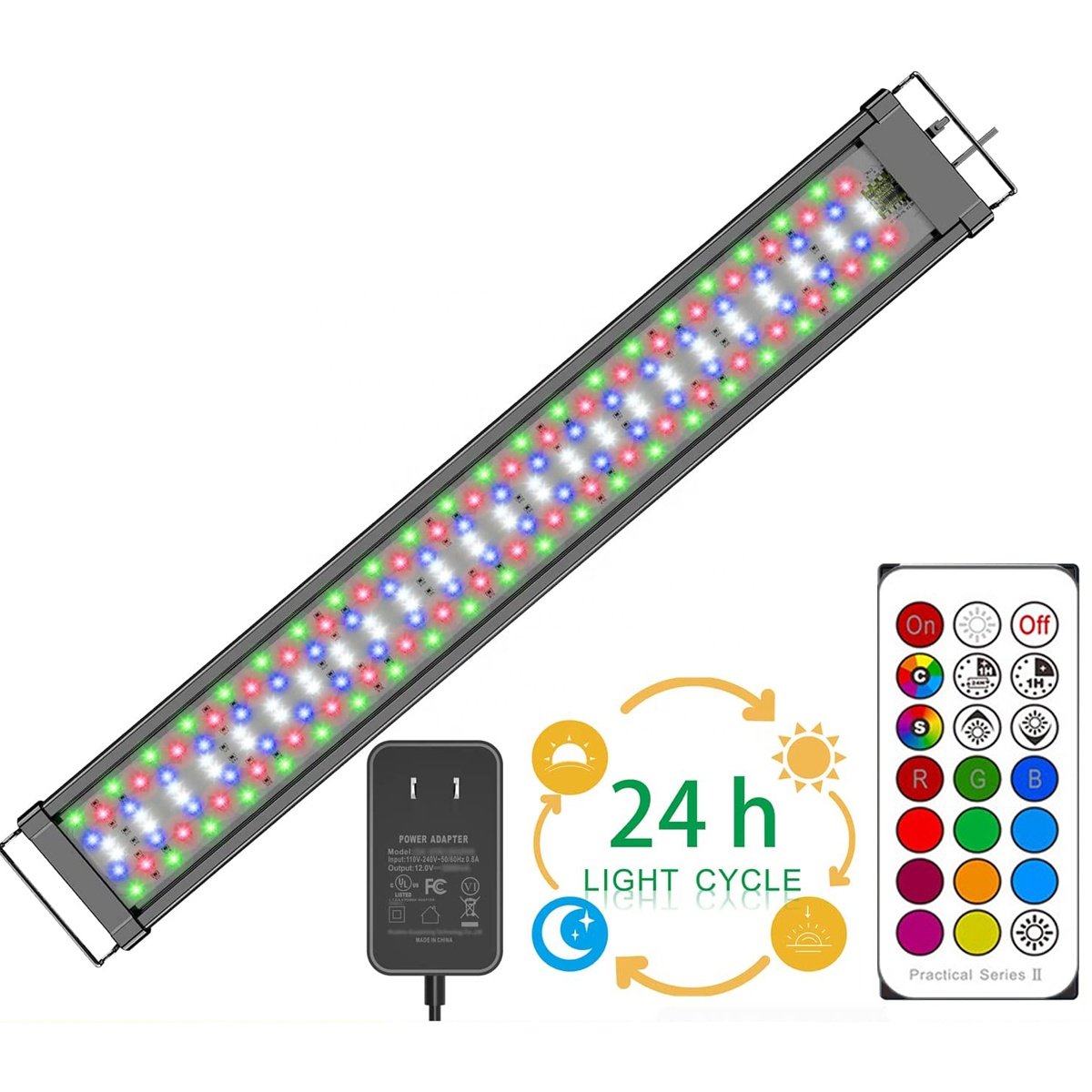 Full Spectrum RGBW Super Bright LED Aquarium Lamp 24W Automatic On/Off Timing Remote Control Sea Water Decoration Lights