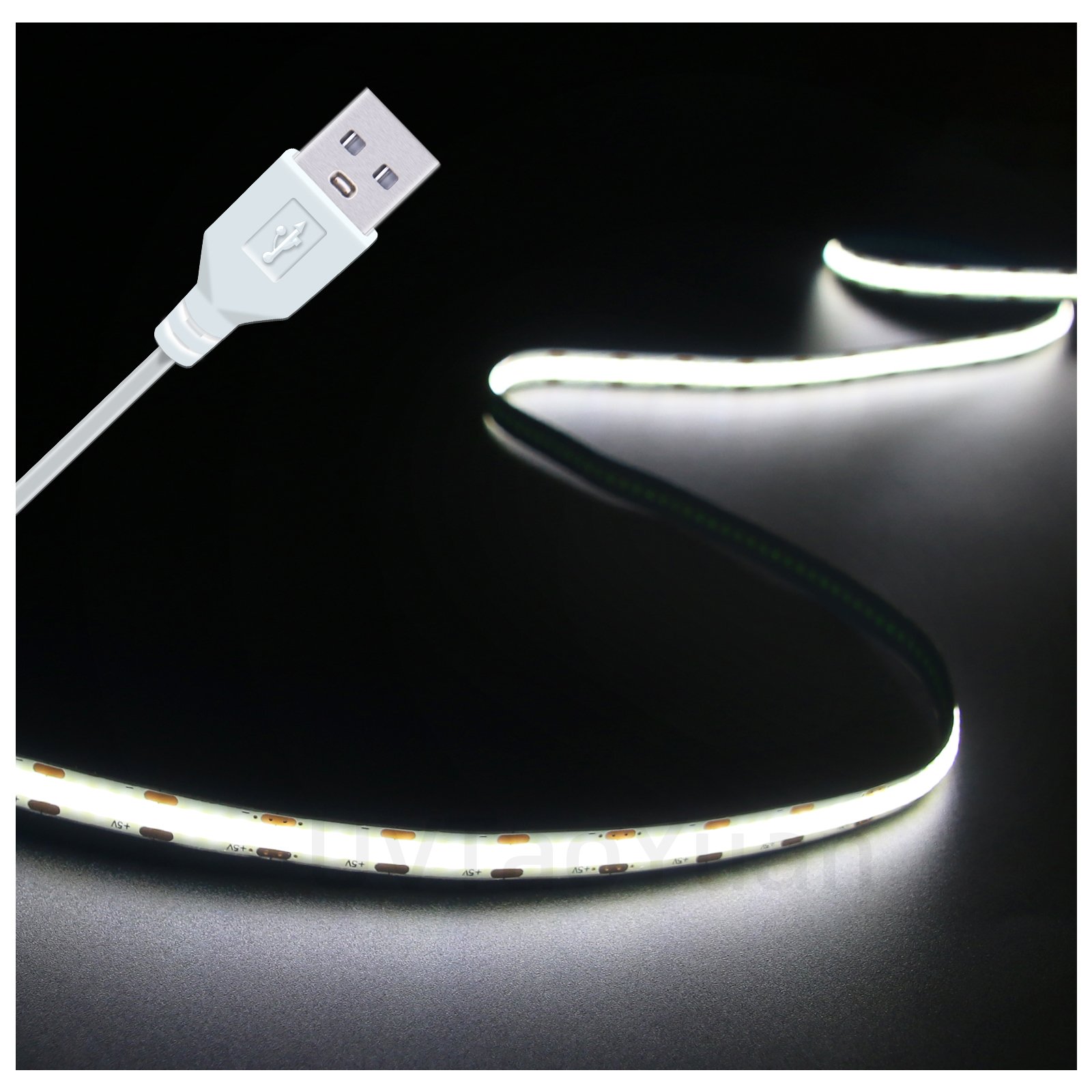 UVTaoYuan 5V COB LED Flexible Strip Light 6000K 6500K 3.28FT White Light for Backlight Home Decor
