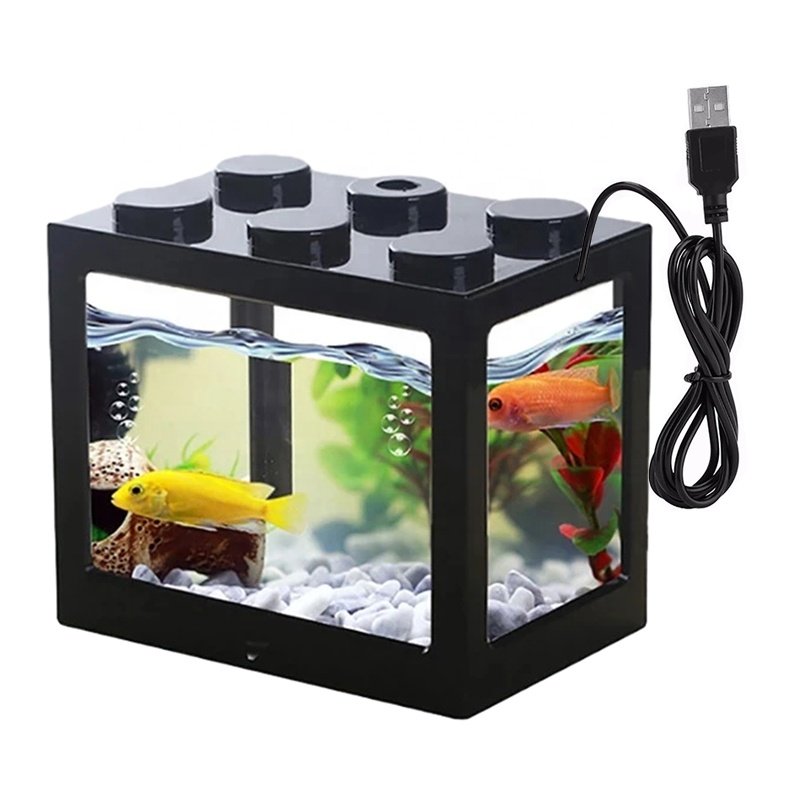 Building Blocks Shape Acrylic Nano Fish Tank with LED Light for Betta Goldfish Stackable DIY Desktop MINI Turtle Tank Aquarium