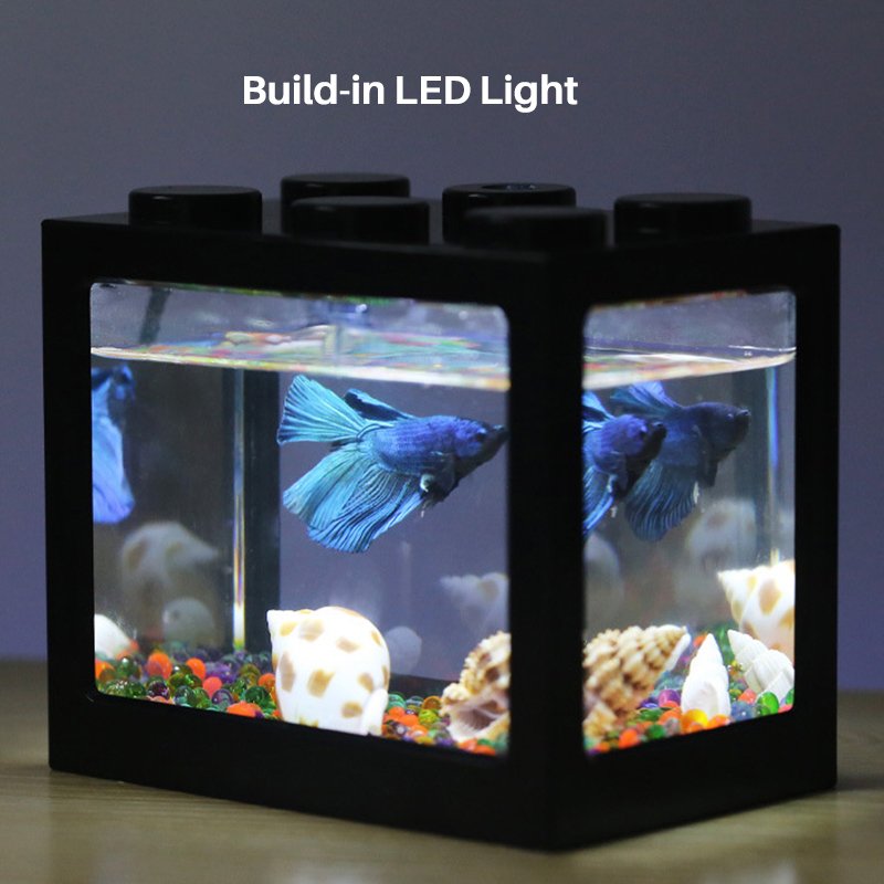 Building Blocks Shape Acrylic Nano Fish Tank with LED Light for Betta Goldfish Stackable DIY Desktop MINI Turtle Tank Aquarium