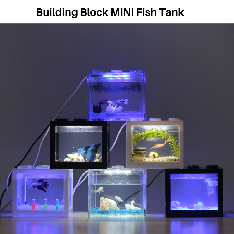 Building Blocks Shape Acrylic Nano Fish Tank with LED Light for Betta Goldfish Stackable DIY Desktop MINI Turtle Tank Aquarium
