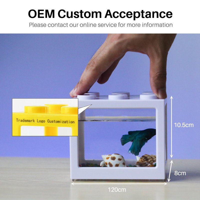 Building Blocks Shape Acrylic Nano Fish Tank with LED Light for Betta Goldfish Stackable DIY Desktop MINI Turtle Tank Aquarium