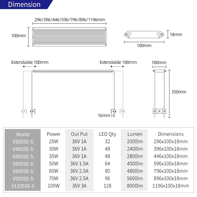 WEEKAQUA V900SE Aquarium lights item type 70w full spectrum aquarium led lighting dimmable 36 inch led planted aquarium light