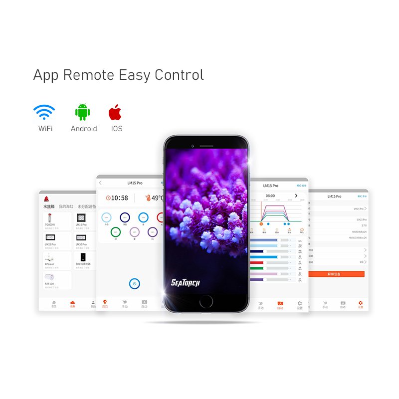 SEATORCH WiFi App Full Spectrum CREE Sunrise Sunset Simulation Marine Semi Aquarium LED Light for Saltwater Coral Reef Fish Tank