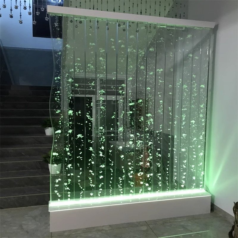 rectangle large acrylic customized size fish tank Aquarium Decorative LED lighting water flowing acrylic curtain wall