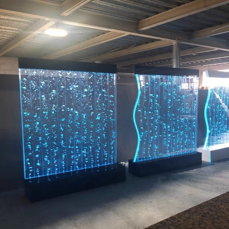 rectangle large acrylic customized size fish tank Aquarium Decorative LED lighting water flowing acrylic curtain wall
