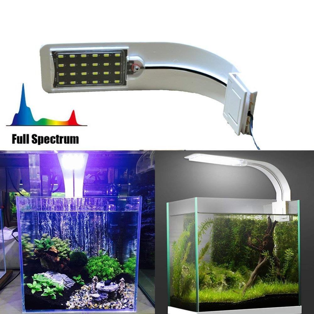 24 LED Aquarium Planted Light 10W Full Spectrum Plant Grow Clip Lamp Fish Tank Lighting White and Blue LED