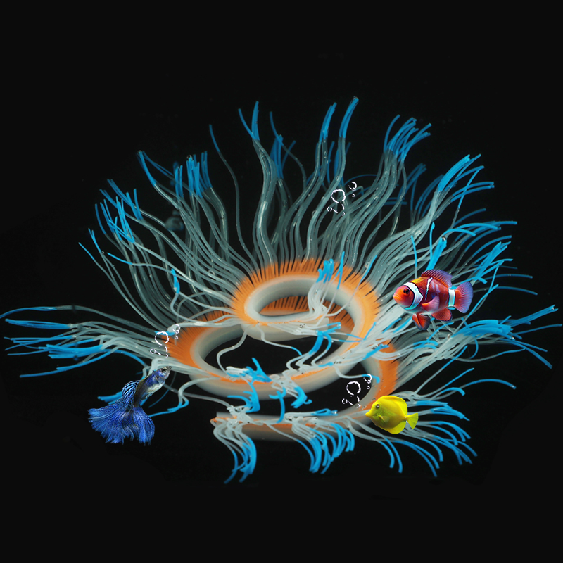 Wholesale Fish Tank Ornaments Aquarium Artificial Coral with Silicone Variegated Anemone