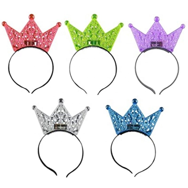 Light up LED Crown Tiara Princess Headbands Battery Operated Flashing Crown Headband Plastic Tiaras Glow Head Band Party Decor