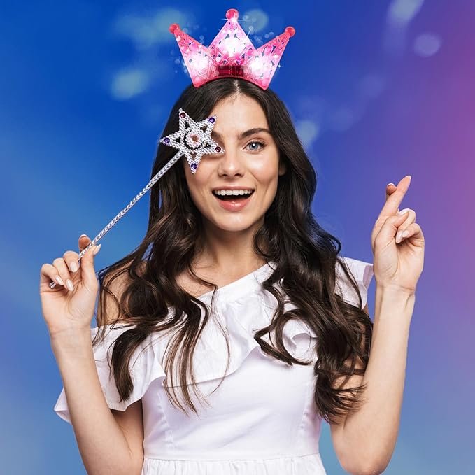 Light up LED Crown Tiara Princess Headbands Battery Operated Flashing Crown Headband Plastic Tiaras Glow Head Band Party Decor