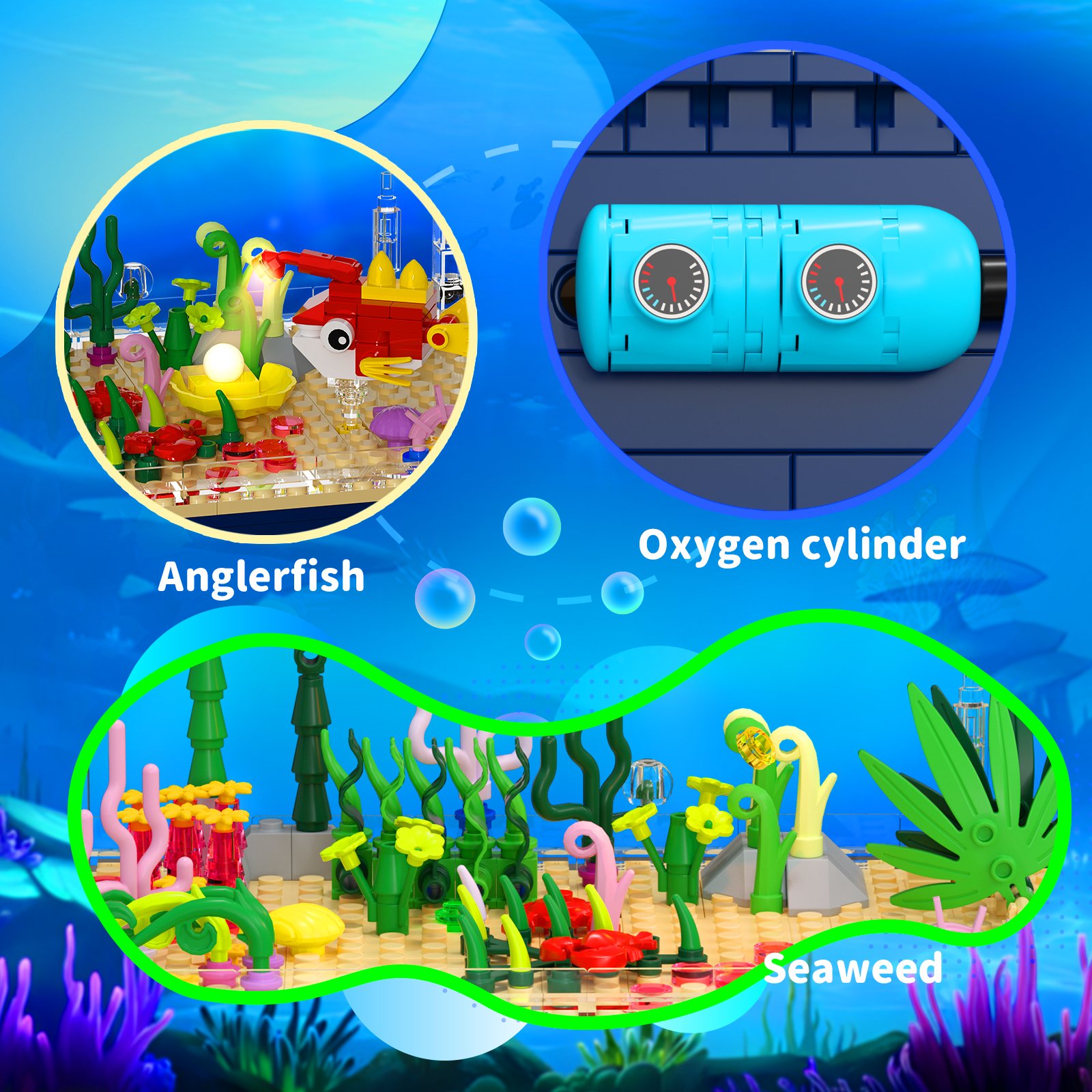 Mesiondy Fish Tank Building Block Set with Light Aquarium Marine Jellyfish Building Block Toy for Kids 6 Home Decor