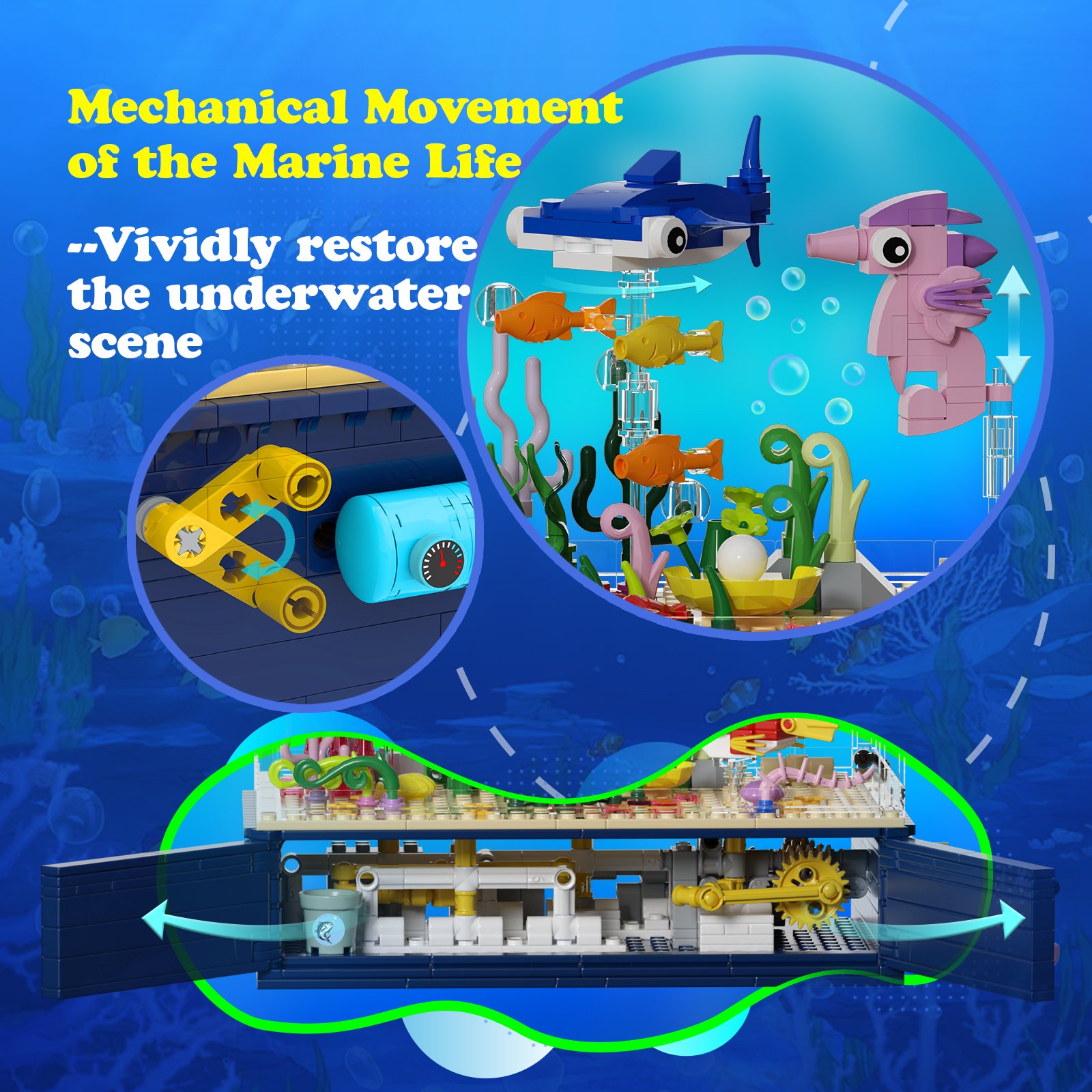 Mesiondy Fish Tank Building Block Set with Light Aquarium Marine Jellyfish Building Block Toy for Kids 6 Home Decor