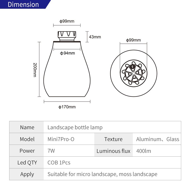 COB microlandscape plant fill light desktop decoration ecological bottle lighting fish tank plant fill light APP Dimming timer