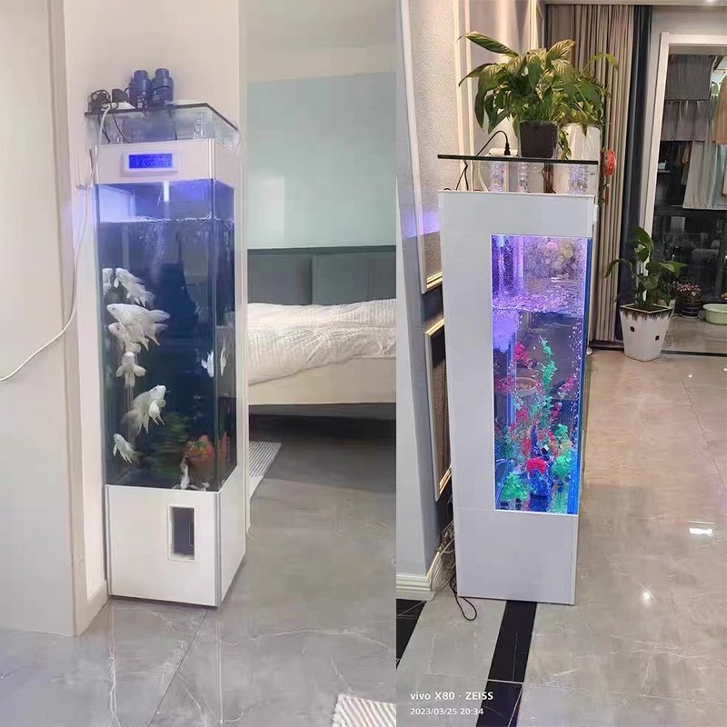 Wholesale Customized living room against the wall white square fish tank aquarium with lights