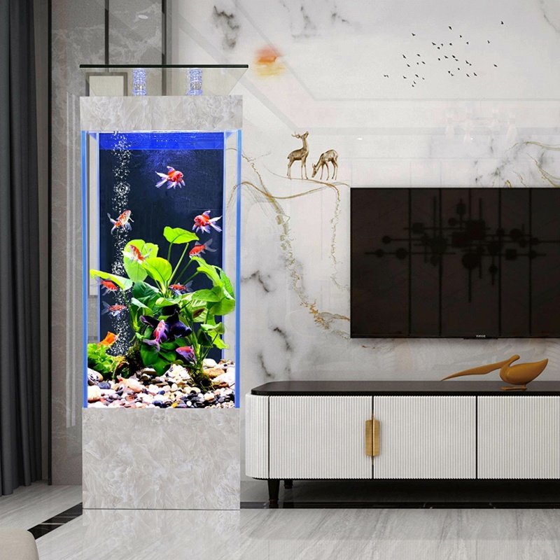 Wholesale Customized living room against the wall white square fish tank aquarium with lights