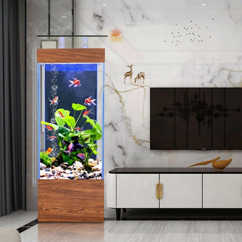 Wholesale Customized living room against the wall white square fish tank aquarium with lights