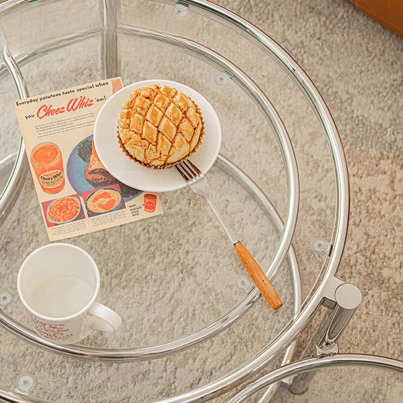 Tempered Glass Coffee Table Household Stainless Steel Tea Table Light Luxury Living Room With Movable Rotating Table