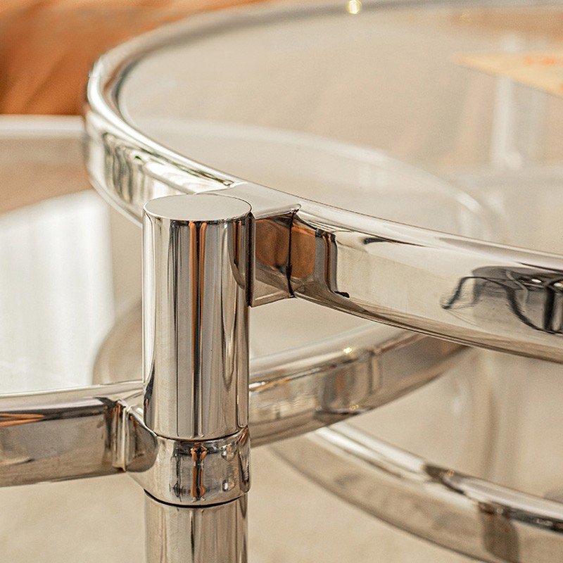 Tempered Glass Coffee Table Household Stainless Steel Tea Table Light Luxury Living Room With Movable Rotating Table