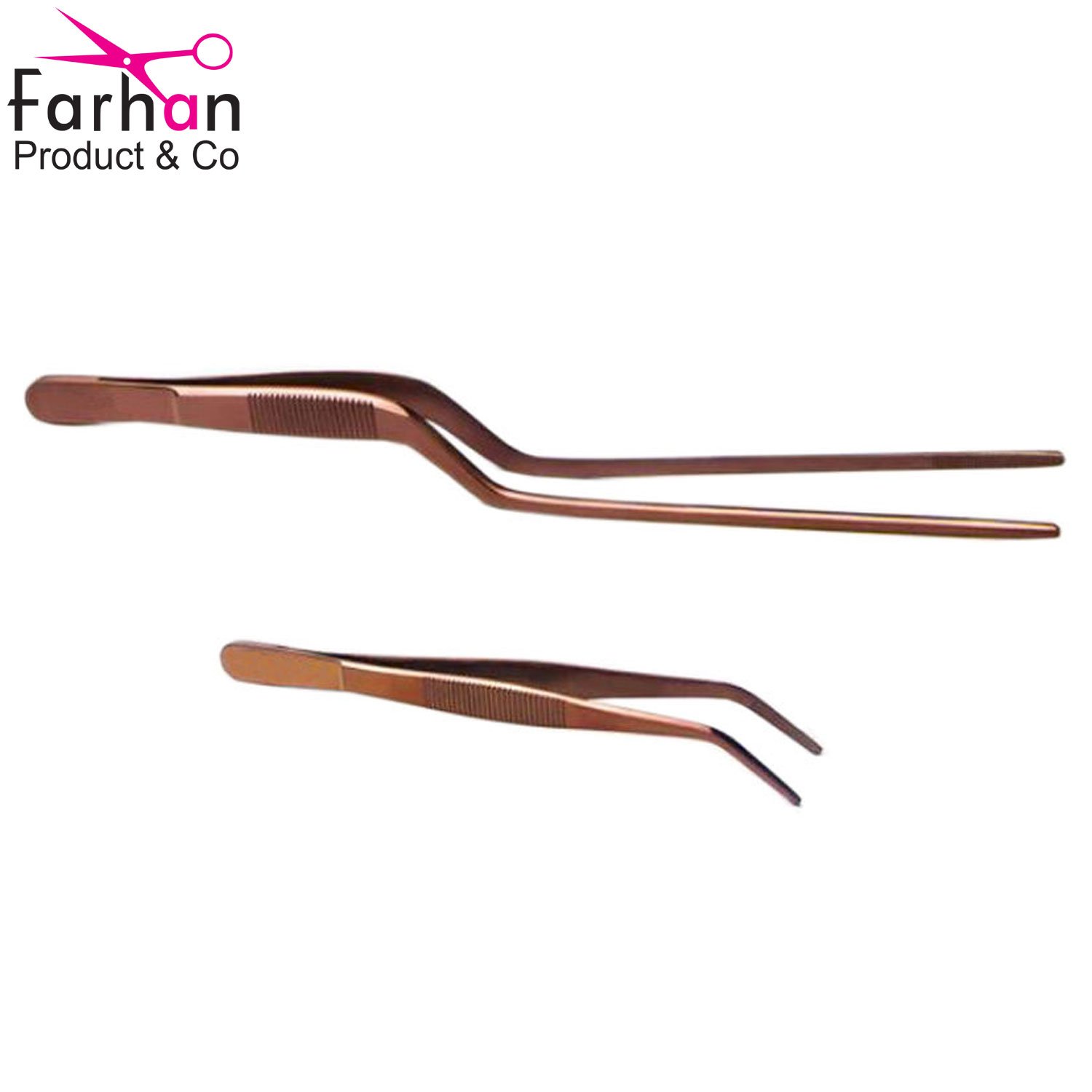 Hot Long 12 Inch Stainless Steel Food Tong Set Plating Curved Chef Cooking Tweezers for Kitchen